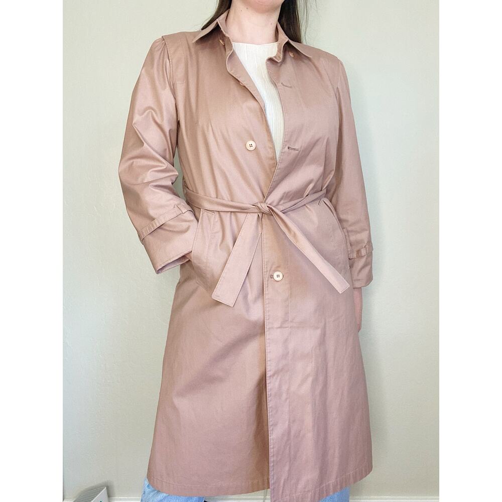 Vintage London Fog Pink Cotton Blend Belted Trench Coat Pea Coat Size 8P - Picture 7 of 7